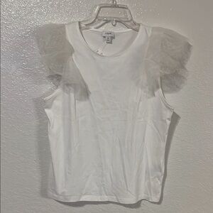 NWT J. Crew White Ruffled Blouse with Crew Neck and Flutter Sleeves